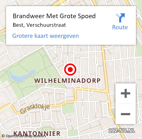 Locatie op kaart van de 112 melding: Brandweer Met Grote Spoed Naar Best, Verschuurstraat op 8 november 2017 18:49