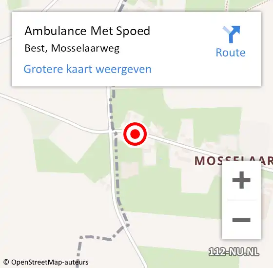 Locatie op kaart van de 112 melding: Ambulance Met Spoed Naar Best, Mosselaarweg op 8 november 2017 19:24