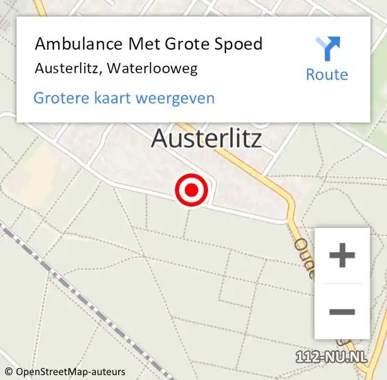 Locatie op kaart van de 112 melding: Ambulance Met Grote Spoed Naar Austerlitz, Waterlooweg op 8 november 2017 21:58