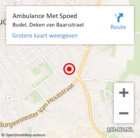 Locatie op kaart van de 112 melding: Ambulance Met Spoed Naar Budel, Deken van Baarsstraat op 9 november 2017 02:20