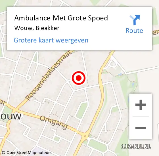 Locatie op kaart van de 112 melding: Ambulance Met Grote Spoed Naar Wouw, Bieakker op 9 november 2017 06:47