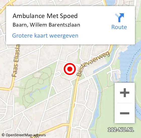 Locatie op kaart van de 112 melding: Ambulance Met Spoed Naar Baarn, Willem Barentszlaan op 9 november 2017 07:53