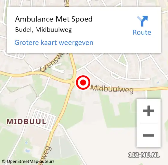 Locatie op kaart van de 112 melding: Ambulance Met Spoed Naar Budel, Midbuulweg op 9 november 2017 08:37