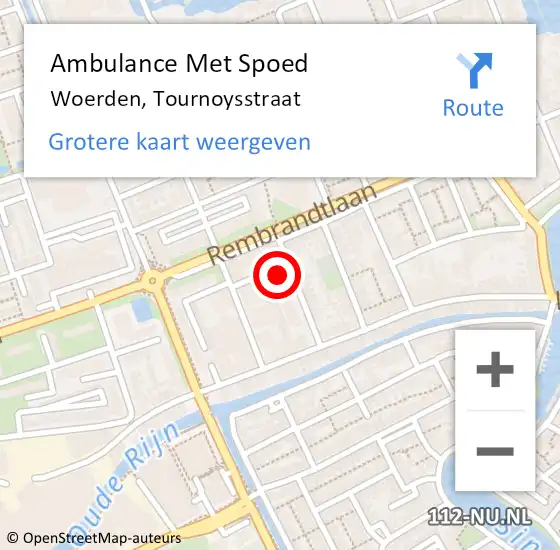 Locatie op kaart van de 112 melding: Ambulance Met Spoed Naar Woerden, Tournoysstraat op 9 november 2017 09:32