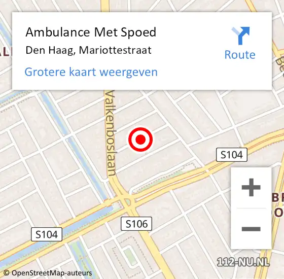 Locatie op kaart van de 112 melding: Ambulance Met Spoed Naar Den Haag, Mariottestraat op 9 november 2017 13:35
