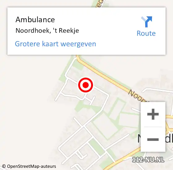 Locatie op kaart van de 112 melding: Ambulance Noordhoek, 't Reekje op 9 november 2017 14:10