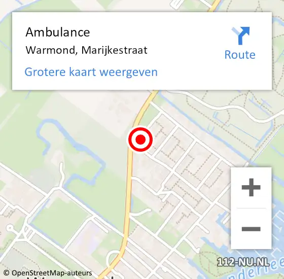 Locatie op kaart van de 112 melding: Ambulance Warmond, Marijkestraat op 9 november 2017 16:01