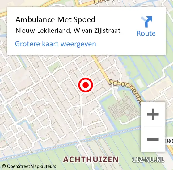 Locatie op kaart van de 112 melding: Ambulance Met Spoed Naar Nieuw-Lekkerland, W van Zijlstraat op 9 november 2017 16:07