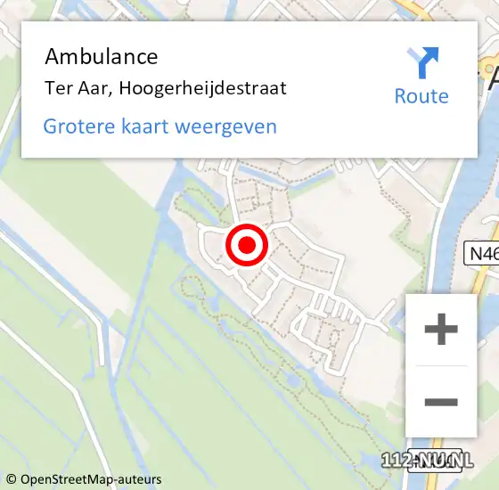 Locatie op kaart van de 112 melding: Ambulance Ter Aar, Hoogerheijdestraat op 9 november 2017 16:08