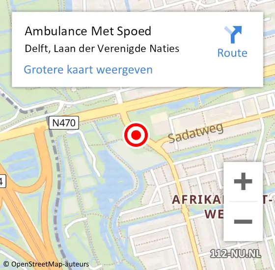 Locatie op kaart van de 112 melding: Ambulance Met Spoed Naar Delft, Laan der Verenigde Naties op 9 november 2017 17:33