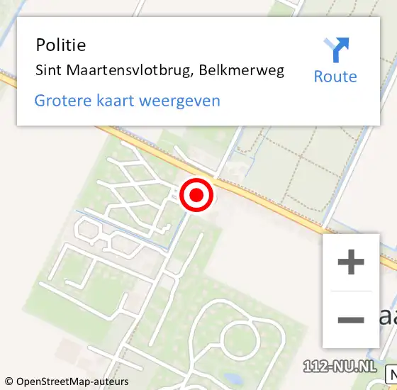 Locatie op kaart van de 112 melding: Politie Sint Maartensvlotbrug, Belkmerweg op 9 november 2017 18:35