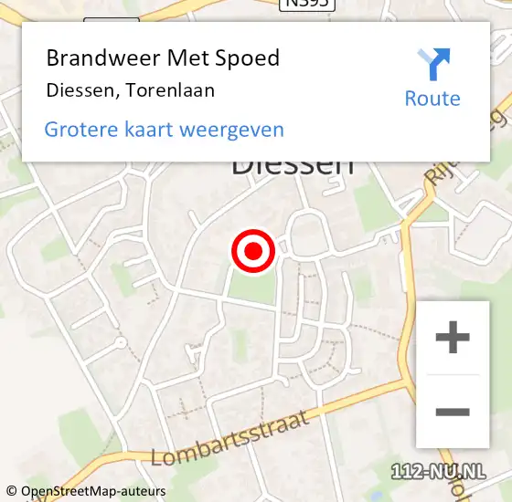 Locatie op kaart van de 112 melding: Brandweer Met Spoed Naar Diessen, Torenlaan op 9 november 2017 19:32