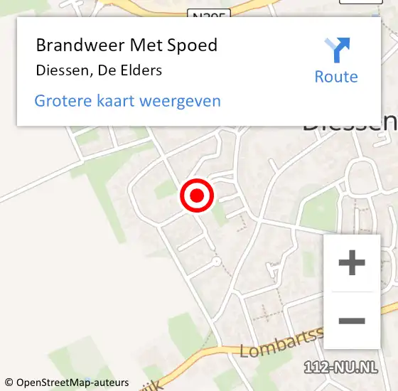 Locatie op kaart van de 112 melding: Brandweer Met Spoed Naar Diessen, De Elders op 9 november 2017 19:32