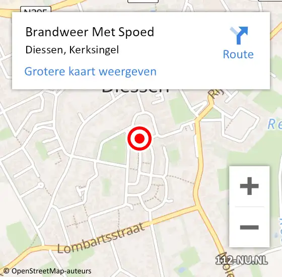 Locatie op kaart van de 112 melding: Brandweer Met Spoed Naar Diessen, Kerksingel op 9 november 2017 19:32