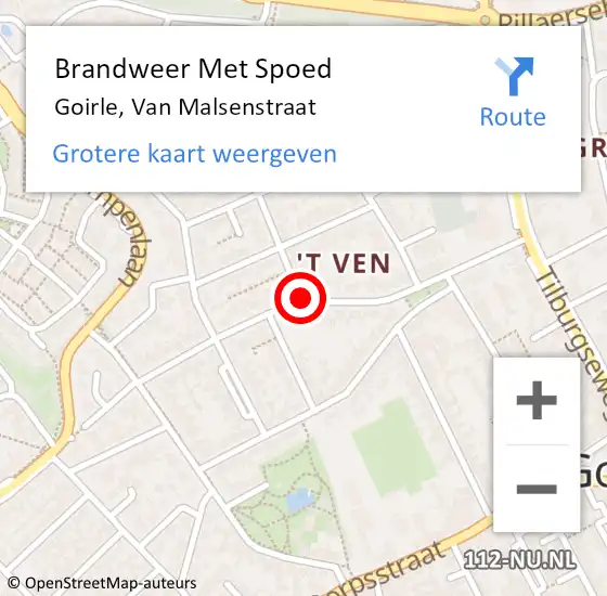 Locatie op kaart van de 112 melding: Brandweer Met Spoed Naar Goirle, Van Malsenstraat op 9 november 2017 19:37