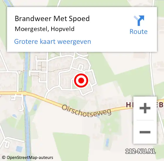 Locatie op kaart van de 112 melding: Brandweer Met Spoed Naar Moergestel, Hopveld op 9 november 2017 19:42