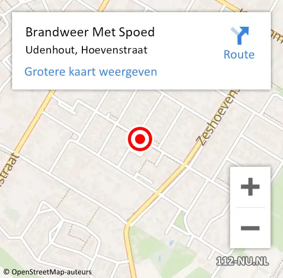 Locatie op kaart van de 112 melding: Brandweer Met Spoed Naar Udenhout, Hoevenstraat op 9 november 2017 19:43