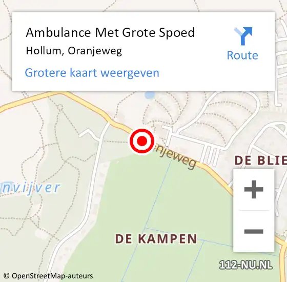 Locatie op kaart van de 112 melding: Ambulance Met Grote Spoed Naar Hollum, Oranjeweg op 9 november 2017 21:29