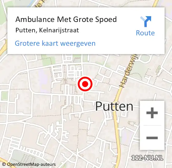 Locatie op kaart van de 112 melding: Ambulance Met Grote Spoed Naar Putten, Kelnarijstraat op 9 november 2017 22:08