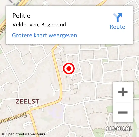 Locatie op kaart van de 112 melding: Politie Veldhoven, Bogereind op 9 november 2017 22:40