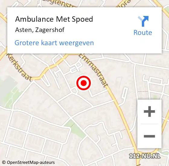 Locatie op kaart van de 112 melding: Ambulance Met Spoed Naar Asten, Zagershof op 10 november 2017 02:16