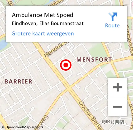 Locatie op kaart van de 112 melding: Ambulance Met Spoed Naar Eindhoven, Elias Boumanstraat op 10 november 2017 02:48