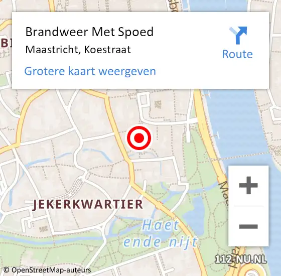 Locatie op kaart van de 112 melding: Brandweer Met Spoed Naar Maastricht, Koestraat op 10 november 2017 03:53