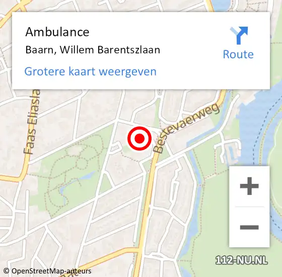 Locatie op kaart van de 112 melding: Ambulance Baarn, Willem Barentszlaan op 10 november 2017 05:45