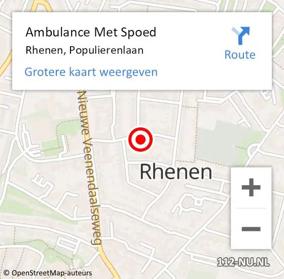 Locatie op kaart van de 112 melding: Ambulance Met Spoed Naar Rhenen, Populierenlaan op 10 november 2017 08:34