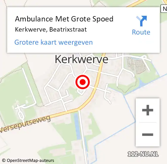 Locatie op kaart van de 112 melding: Ambulance Met Grote Spoed Naar Kerkwerve, Beatrixstraat op 6 februari 2014 15:28
