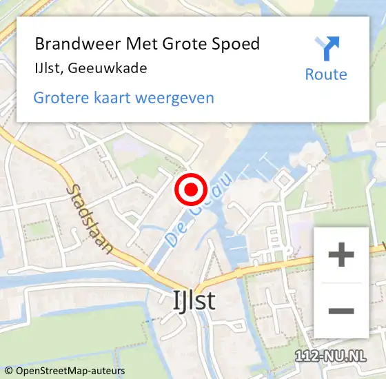 Locatie op kaart van de 112 melding: Brandweer Met Grote Spoed Naar IJlst, Geeuwkade op 10 november 2017 11:36