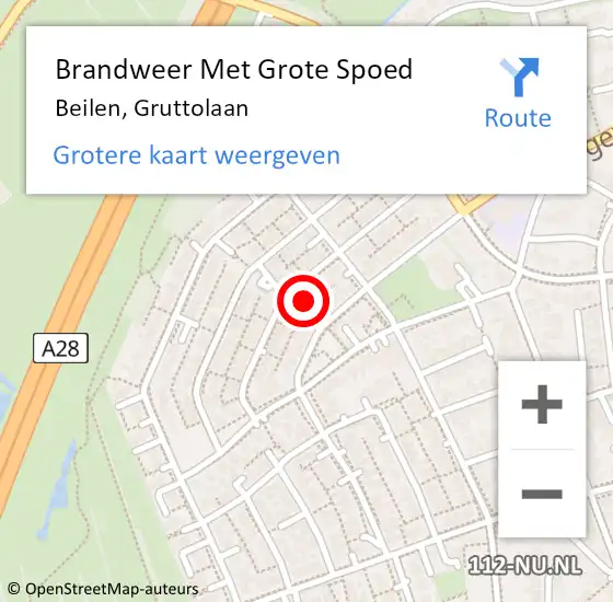 Locatie op kaart van de 112 melding: Brandweer Met Grote Spoed Naar Beilen, Gruttolaan op 10 november 2017 11:45