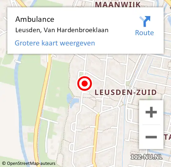 Locatie op kaart van de 112 melding: Ambulance Leusden, Van Hardenbroeklaan op 10 november 2017 12:06