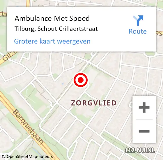 Locatie op kaart van de 112 melding: Ambulance Met Spoed Naar Tilburg, Schout Crillaertstraat op 10 november 2017 13:46