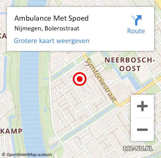 Locatie op kaart van de 112 melding: Ambulance Met Spoed Naar Nijmegen, Bolerostraat op 10 november 2017 15:01