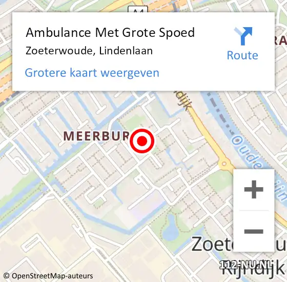 Locatie op kaart van de 112 melding: Ambulance Met Grote Spoed Naar Zoeterwoude, Lindenlaan op 10 november 2017 15:14