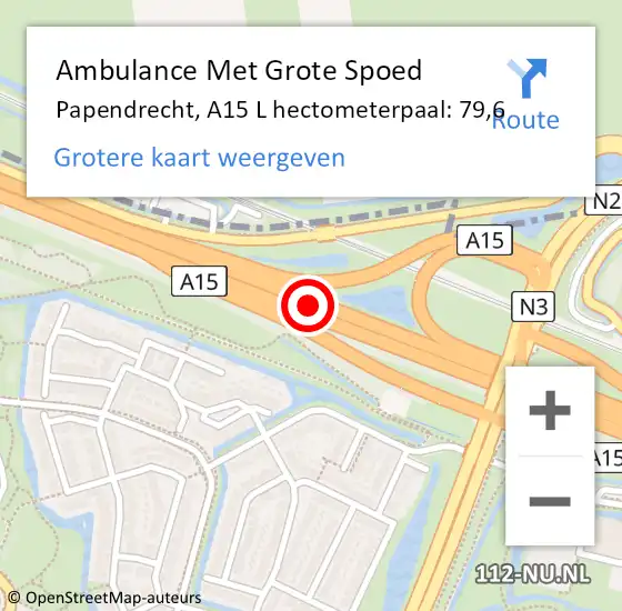 Locatie op kaart van de 112 melding: Ambulance Met Grote Spoed Naar Papendrecht, A15 R hectometerpaal: 77,6 op 10 november 2017 15:38