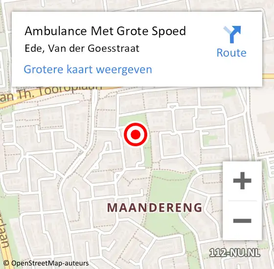 Locatie op kaart van de 112 melding: Ambulance Met Grote Spoed Naar Ede, Van der Goesstraat op 10 november 2017 15:45