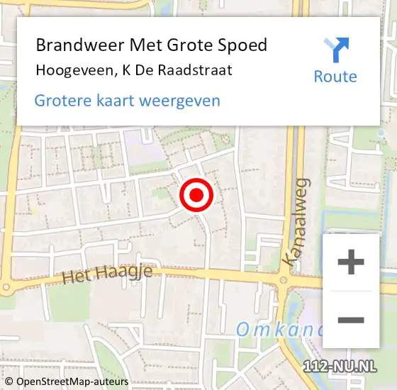 Locatie op kaart van de 112 melding: Brandweer Met Grote Spoed Naar Hoogeveen, K De Raadstraat op 10 november 2017 17:25