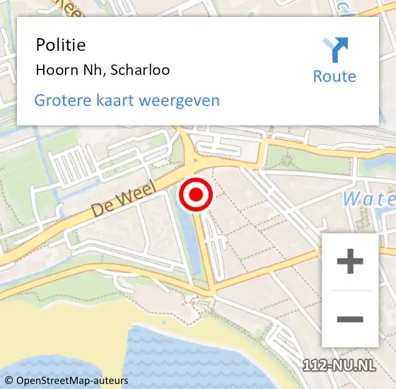 Locatie op kaart van de 112 melding: Politie Hoorn Nh, Scharloo op 10 november 2017 18:02