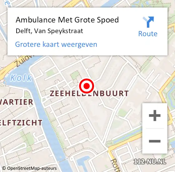 Locatie op kaart van de 112 melding: Ambulance Met Grote Spoed Naar Delft, Van Speykstraat op 10 november 2017 18:25