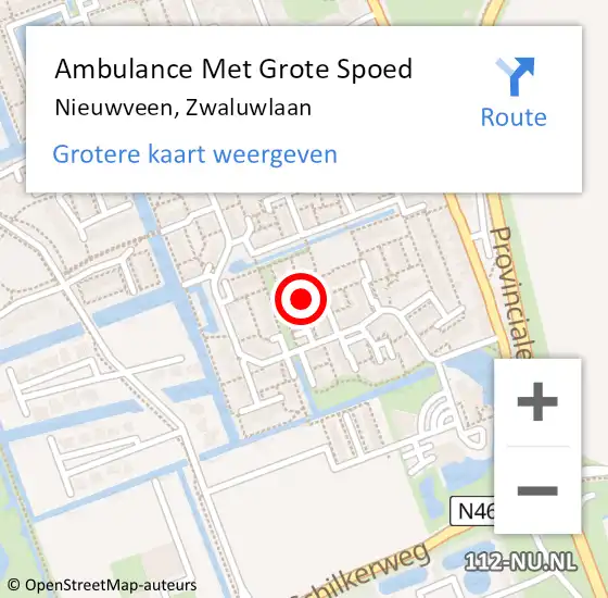 Locatie op kaart van de 112 melding: Ambulance Met Grote Spoed Naar Nieuwveen, Zwaluwlaan op 10 november 2017 18:34