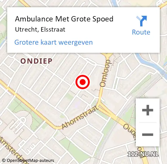 Locatie op kaart van de 112 melding: Ambulance Met Grote Spoed Naar Utrecht, Elsstraat op 10 november 2017 19:54