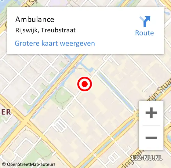 Locatie op kaart van de 112 melding: Ambulance Rijswijk, Treubstraat op 10 november 2017 20:01