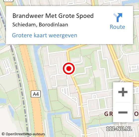 Locatie op kaart van de 112 melding: Brandweer Met Grote Spoed Naar Schiedam, Borodinlaan op 10 november 2017 20:05