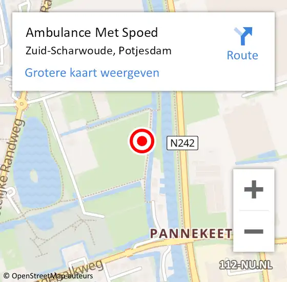 Locatie op kaart van de 112 melding: Ambulance Met Spoed Naar Zuid-Scharwoude, Potjesdam op 10 november 2017 21:13