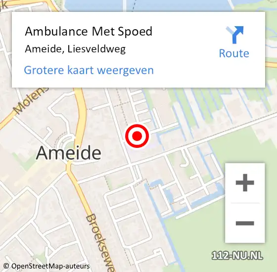 Locatie op kaart van de 112 melding: Ambulance Met Spoed Naar Ameide, Liesveldweg op 10 november 2017 21:37