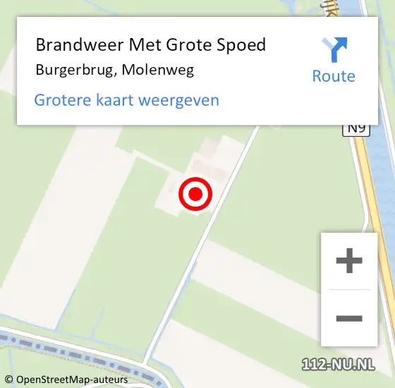Locatie op kaart van de 112 melding: Brandweer Met Grote Spoed Naar Burgerbrug, Molenweg op 10 november 2017 21:54