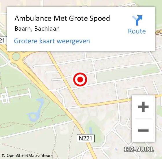 Locatie op kaart van de 112 melding: Ambulance Met Grote Spoed Naar Baarn, Bachlaan op 10 november 2017 22:35