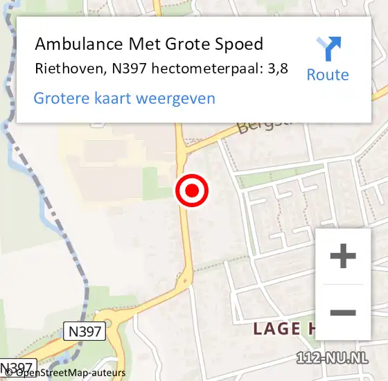 Locatie op kaart van de 112 melding: Ambulance Met Grote Spoed Naar Riethoven, N397 hectometerpaal: 3,8 op 11 november 2017 03:39